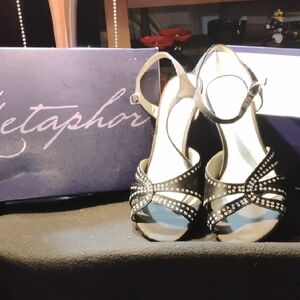 Metaphor Black Strappy Heels with Rhinestones